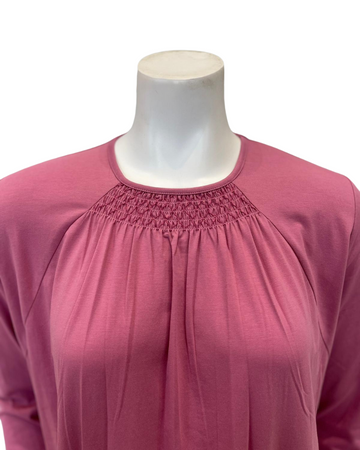 Chicolli N5097-25 Dusty Rose Smocked Pull On Cotton Nightgown Myselflingerie.com